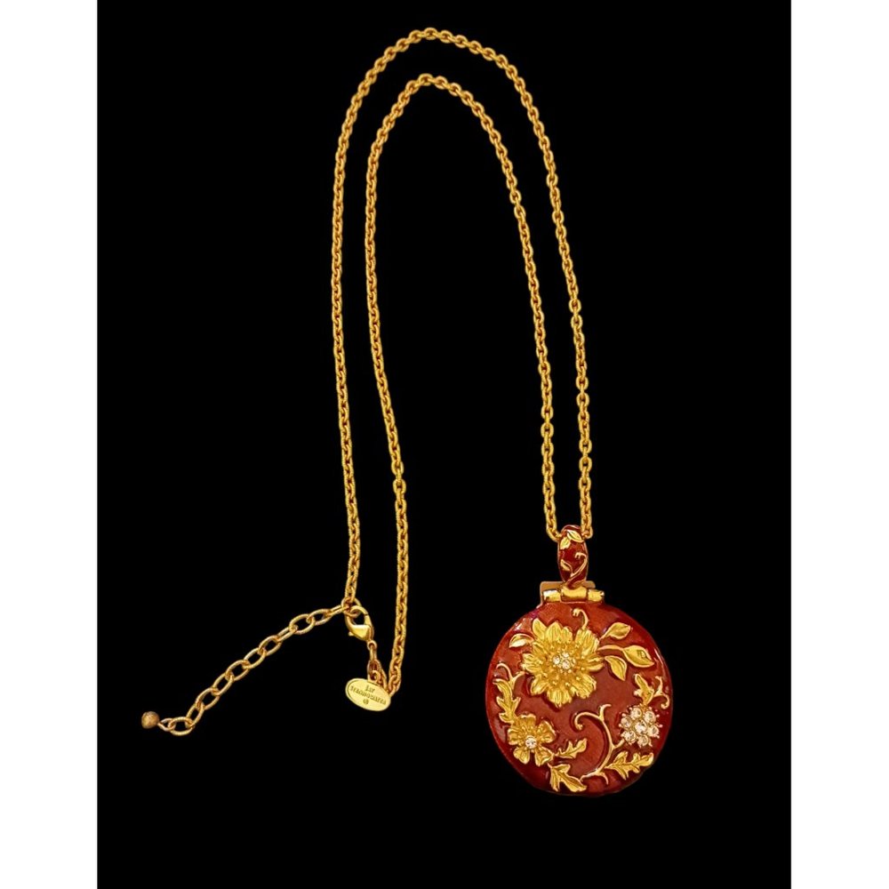 Jay Strongwater Deep Ruby Enamel 18k Gold Finish Swarovski Crystal Pendant  NWT